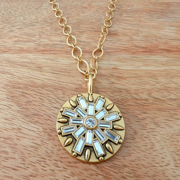 Sequin Crystal Baguette Burst Talisman Pendant & Gold Chain - Picture 1 of 5